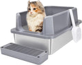 Stainless Steel Cat Litter Box - SemiEnclosed Large Litter Pan