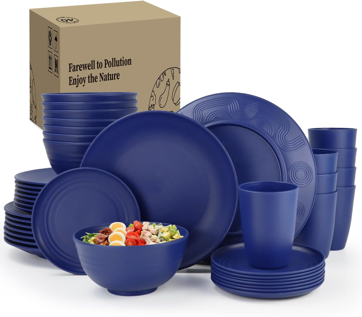 40 Pcs Wheat Straw Dinnerware Set for 8 - Unbreakable & Safe