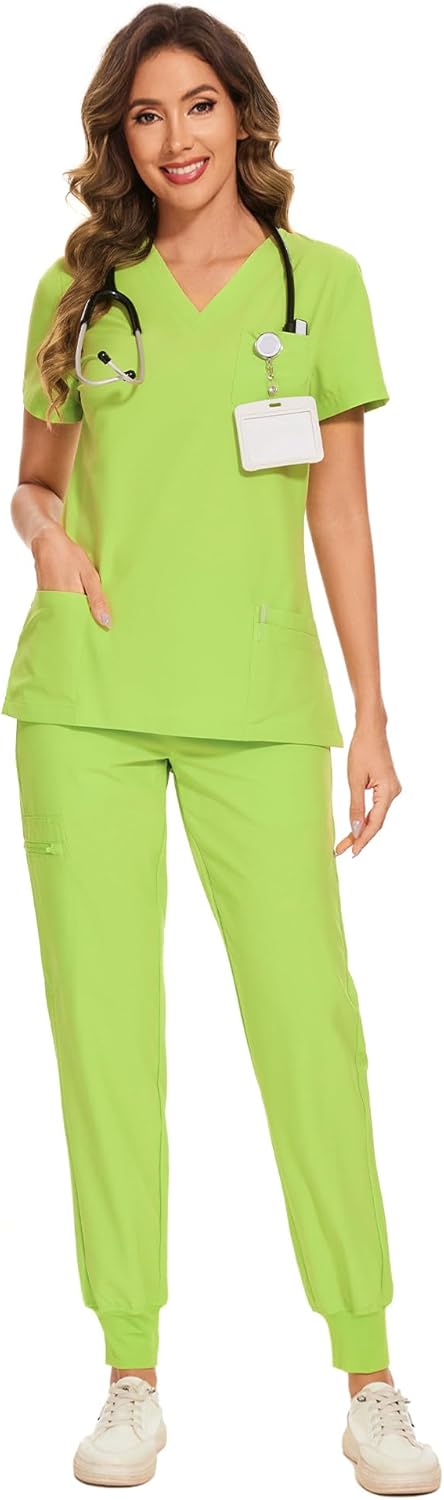 COZYFIT Scrubs for Women - Stretch V-Neck Top & Jogger Pants