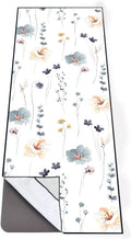 Floral Yoga Mat Towel with Corner Pockets - Non Slip Absorbent
