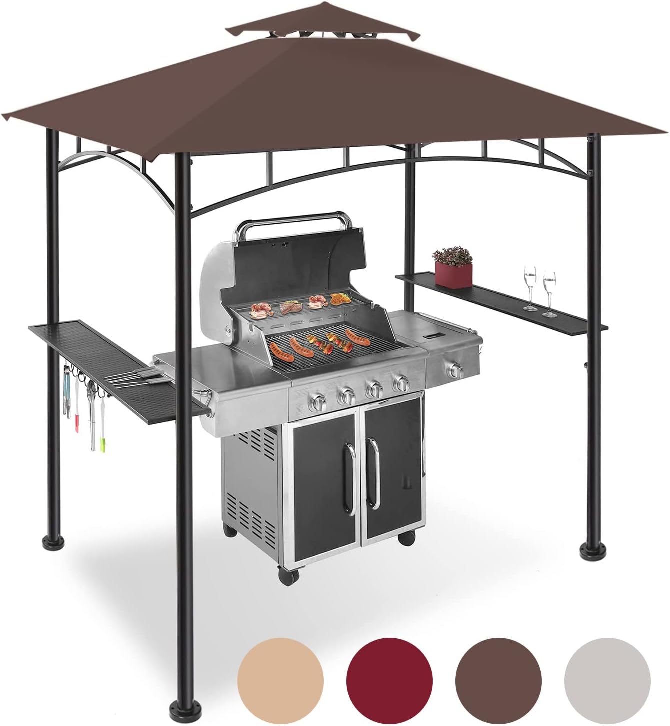 5x8ft Grill Gazebo Canopy for Outdoor BBQ with LED Lights