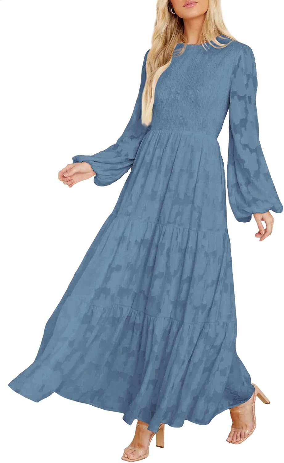 Elegant Floral Long Sleeve Maxi Dress with Pockets for Women
