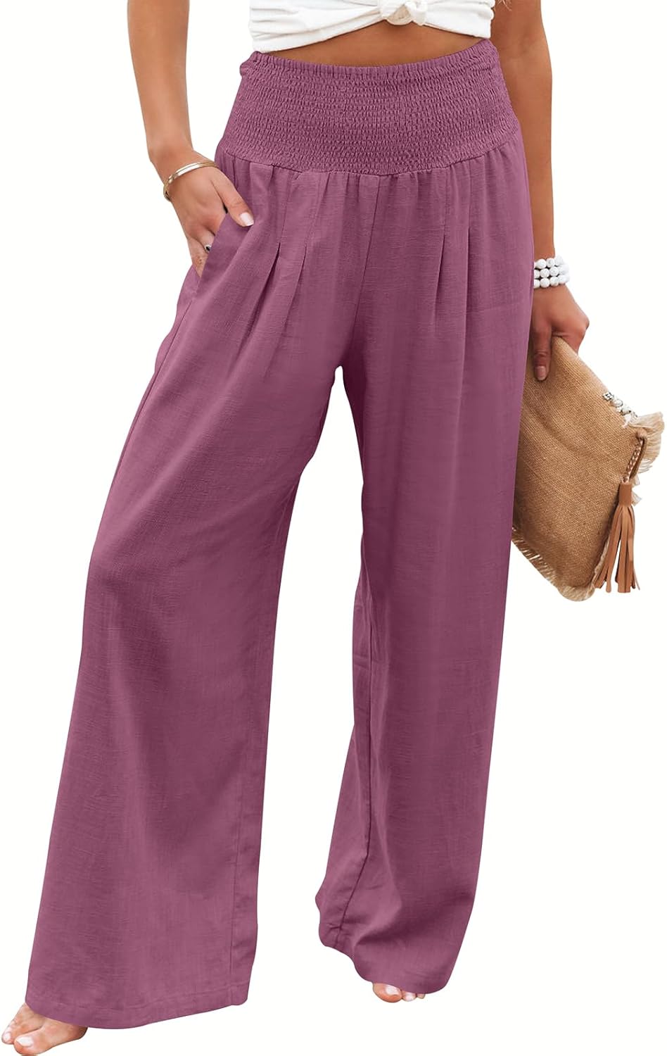 Women Linen Palazzo Pants for Summer Boho Style and Comfort
