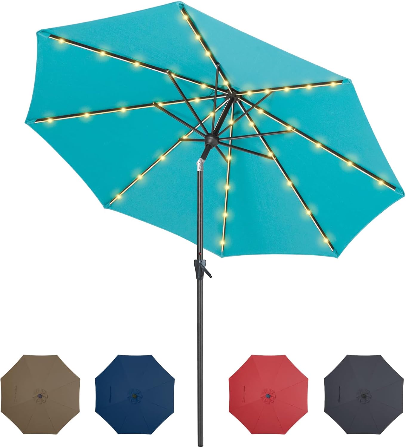 Tempera Solar Patio Umbrella with 40 LED Lights for Outdoor Use
