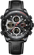 NAVIFORCE Men's Military Digital Analog Leather Watch - Waterproof