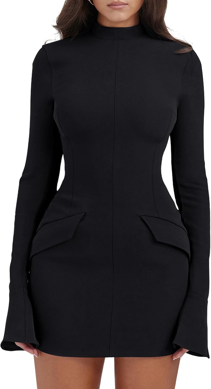YMDUCH Women's Long Sleeve Mock Turtle Neck Mini Dress Review
