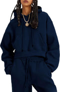 Womens Fleece 2 Piece Tracksuit Set - Cozy Crop Pullover & Joggers