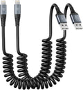 Coiled Lightning Cable 3FT 2 Pack - MFi Car Charger Cords