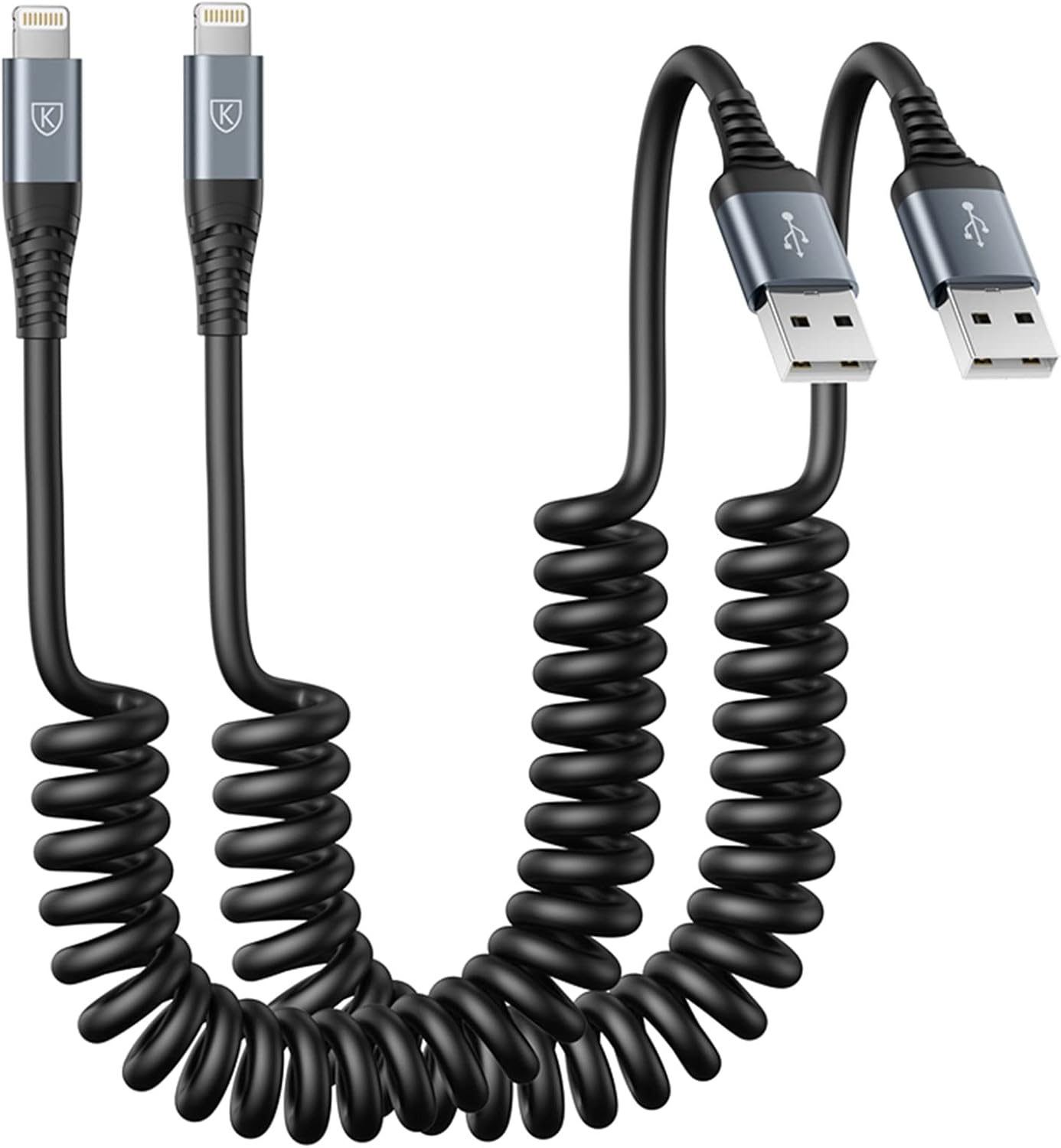 Fast Charging Coiled Lightning Cable - 2 Pack