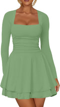 Kaximil Square Neck Ruffle Hem Mini Dress - Flattering Ruched Corset