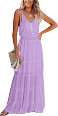 PRETTYGARDEN Spaghetti Strap Sundress - Flowy Summer Maxi Dress