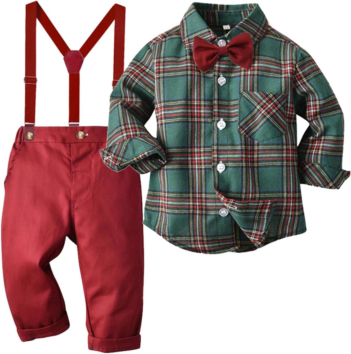 Toddler Boy Suit Set with Bowtie and Suspenders for Special Events