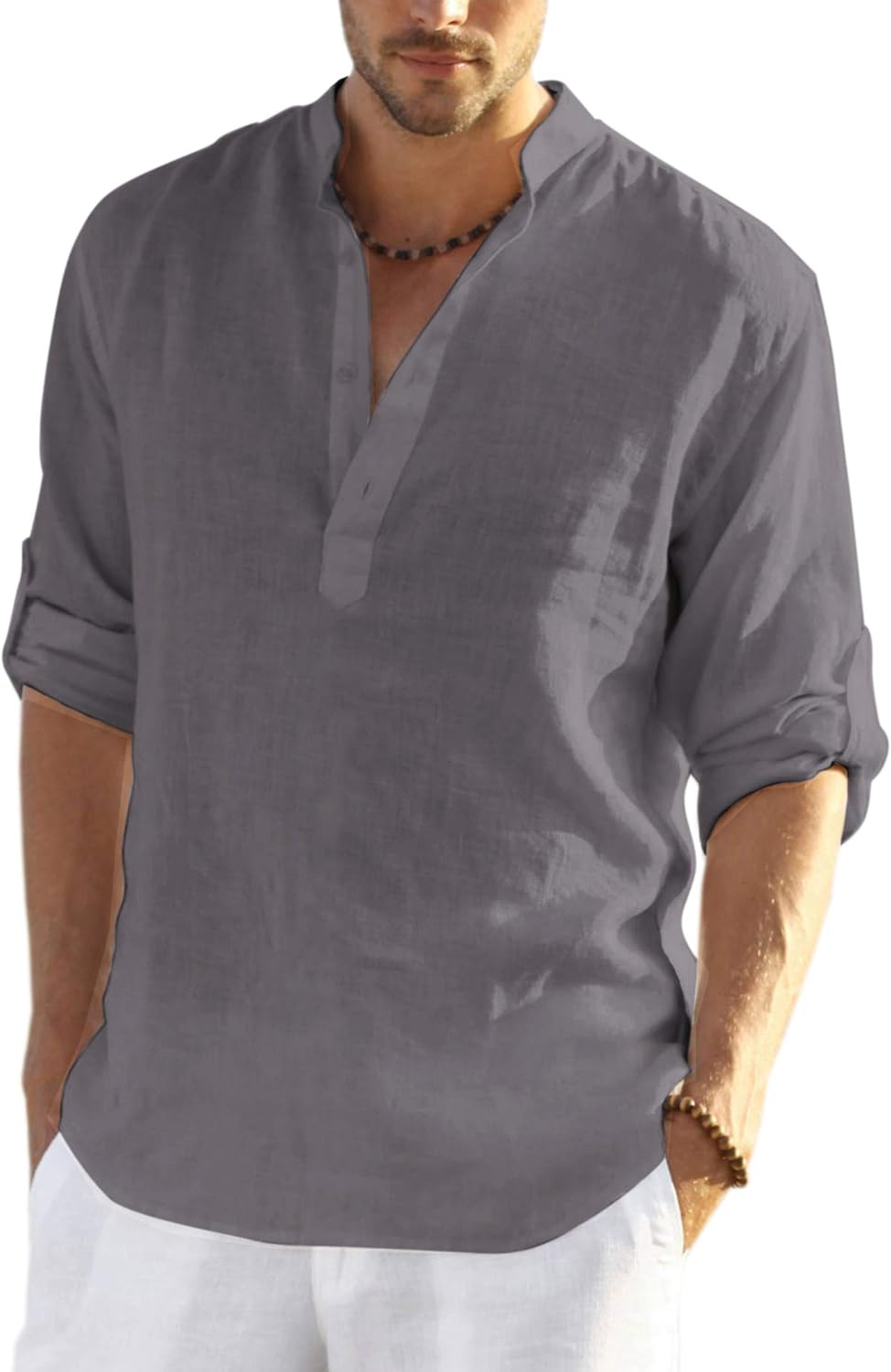 COOFANDY Men's Cotton Linen Henley T-Shirts for Casual Style