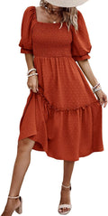Women's Summer Puff Sleeve Smocked Midi Dress - Flowy Floral