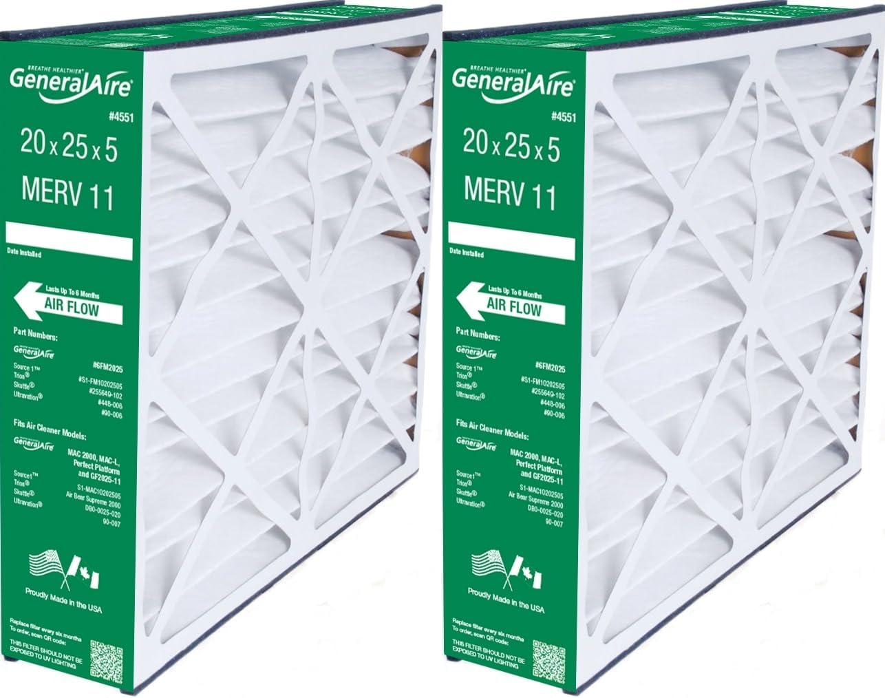 GeneralAire 4551 20x25x5 Furnace Filter - Pack of 2 Filters