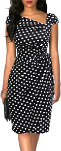 Women's Vintage Cap Sleeve Asymmetrical Neckline Bodycon Dress Liyinxi