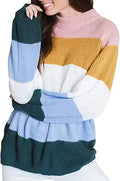 Crew Neck Color Block Knit Sweater - Casual Long Sleeve Pullover