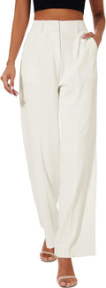 Women Wide Leg Suit Pants High Elastic Back Waist - Polished Work