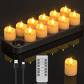 PChero Rechargeable Tea Light Candles 12 Pack - Remote & Charging Base