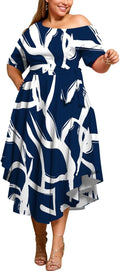 Plus Size Women Wedding Guest Off Shoulder Boat Neck Midi Dress made