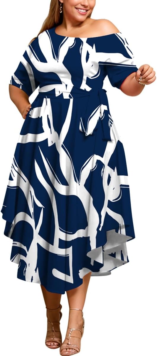 Plus Size Women Wedding Guest Dress Off Shoulder Midi Style