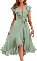 PRETTYGARDEN Women's Cross V Neck Midi Dress - Flattering Boho Fit