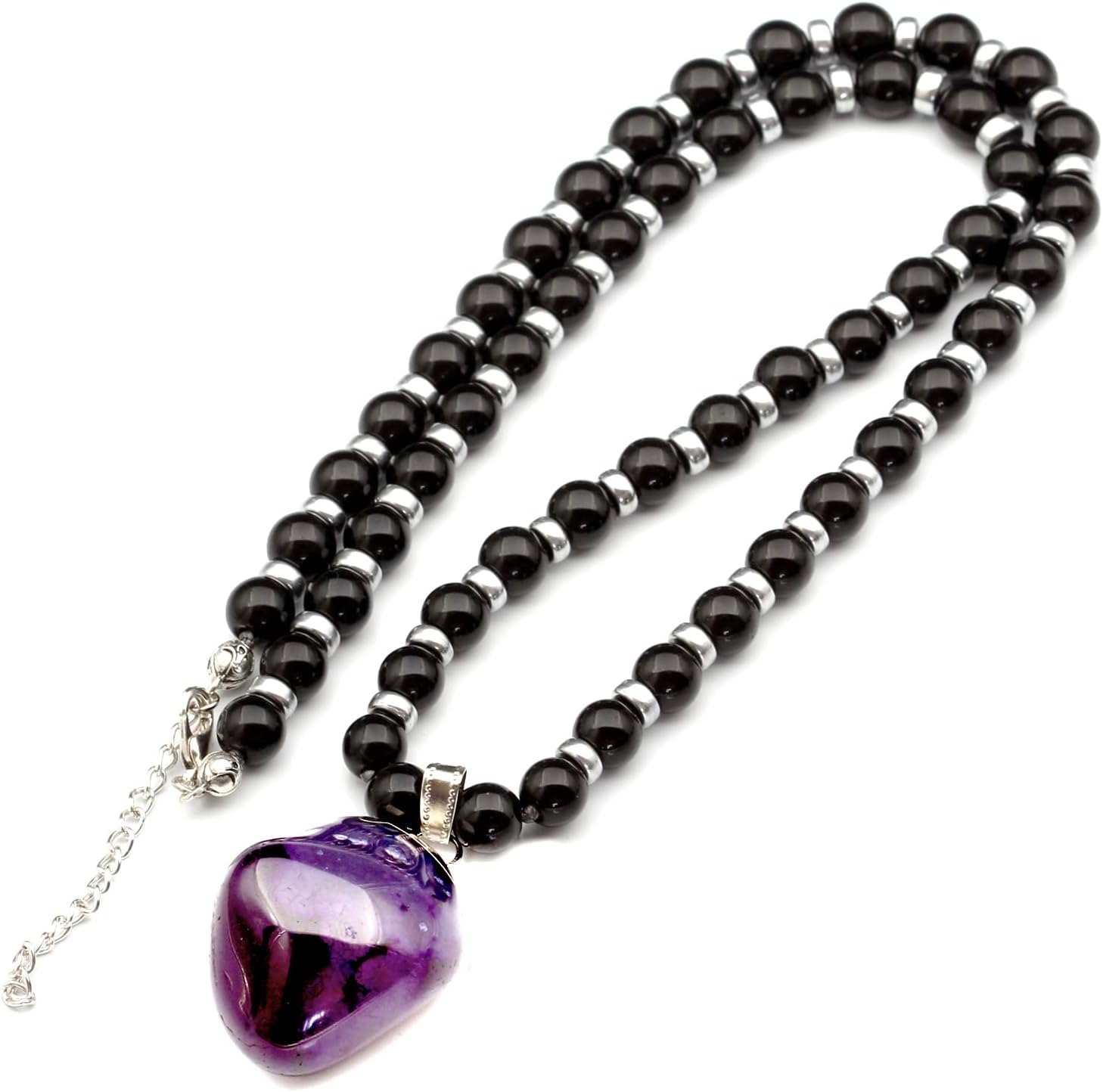 Natural Raw Tourmaline Pendant with Black Onyx Beaded Necklace
