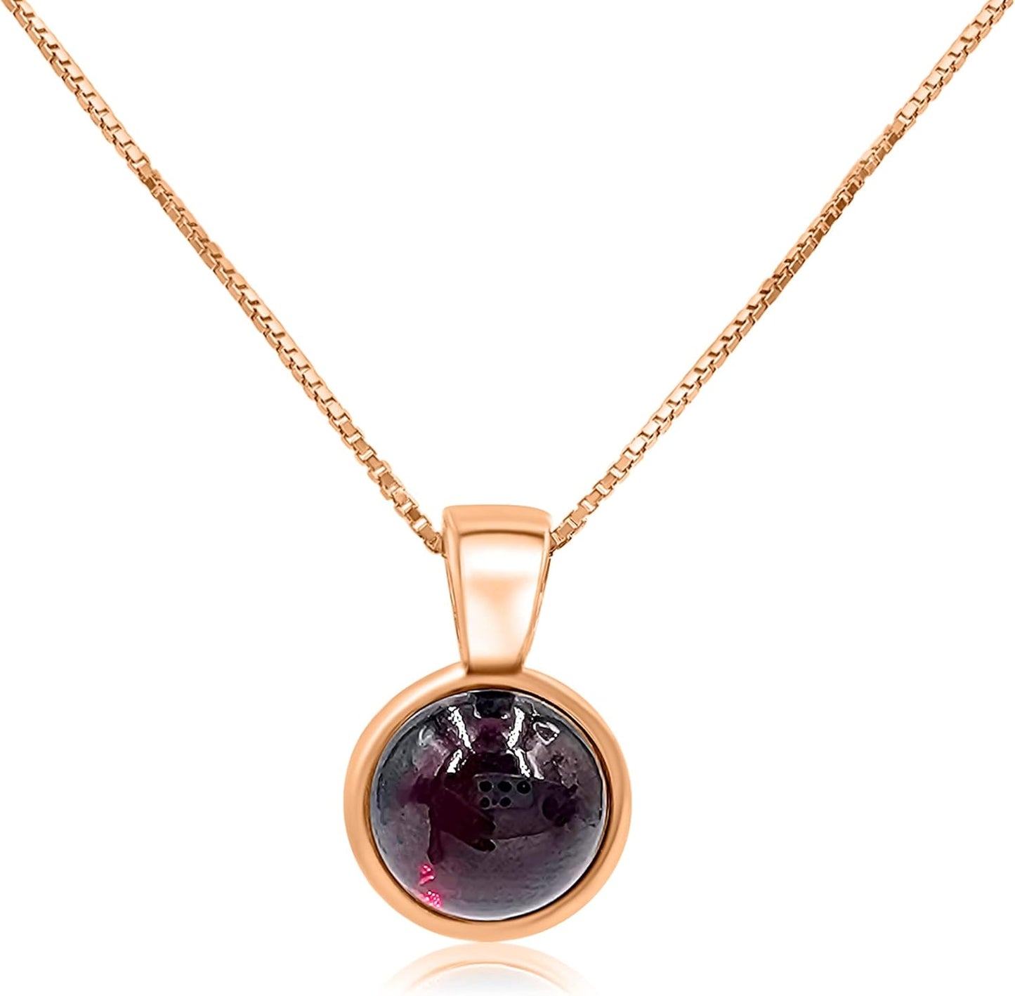 Real Gemstone 8mm Bezel Pendant Chain Necklace for Her