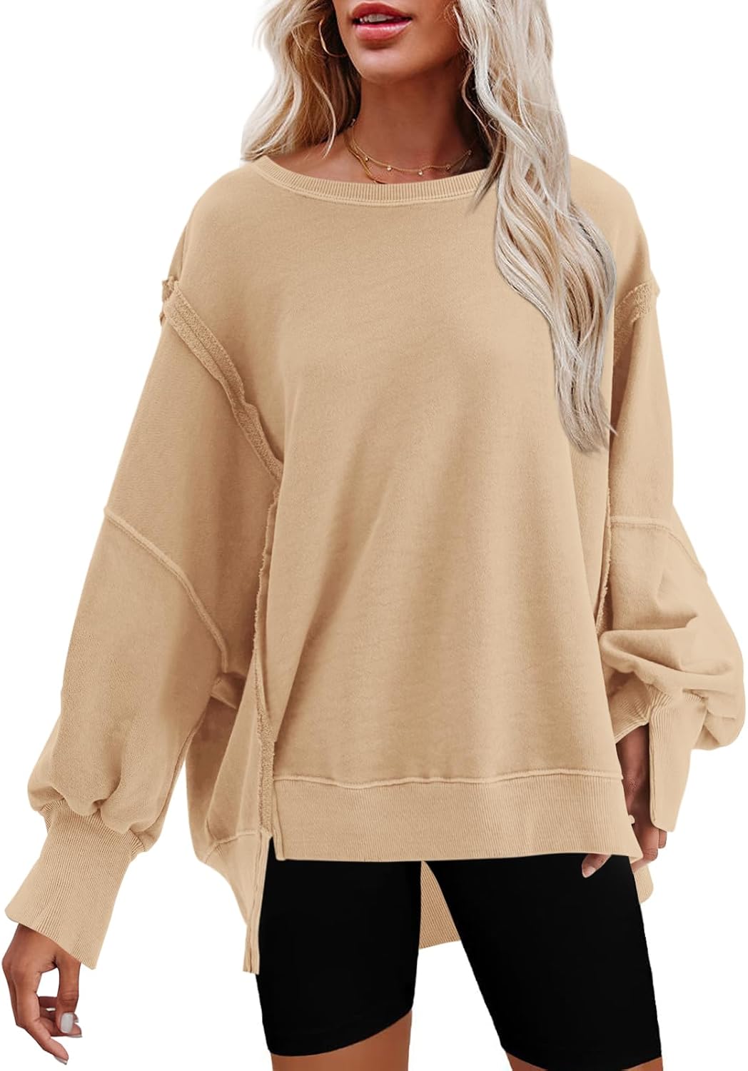 Nirovien Womens Oversized Crewneck Sweatshirt for Fall Fashion