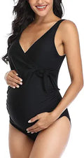 Summer Mae Maternity One Piece Tie Front Swimsuit - Adjustable Fit
