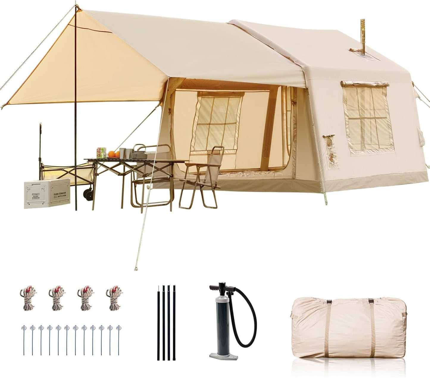 Inflatable Camping Tent with Stove Jack for 4-6 People