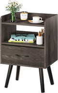 Night Stand with Fabric Drawer - Compact Mid Century Nightstand
