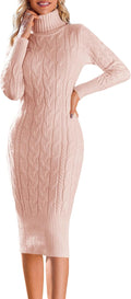 Fangetey Womens Turtleneck Sweater Midi Dress - Flattering Fit Styles
