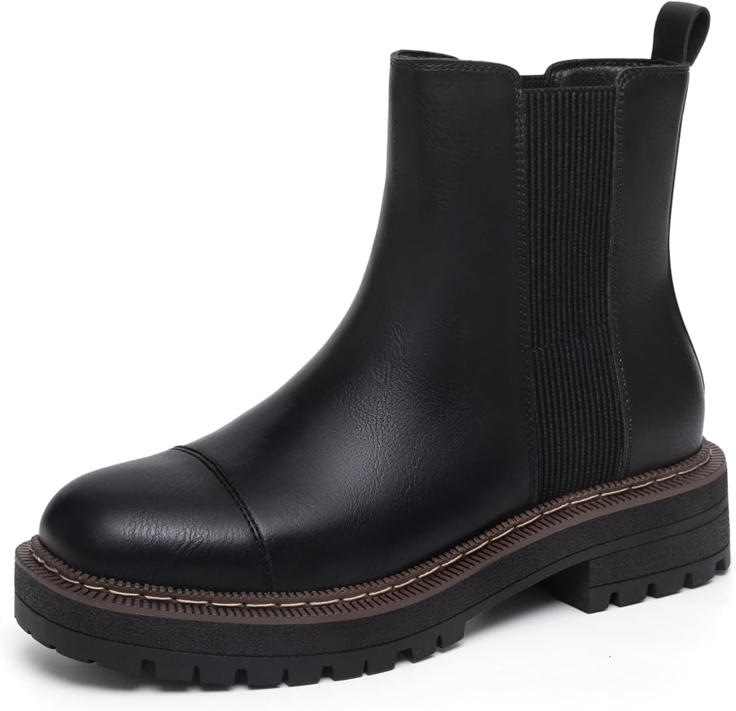 Athlefit Women's Chelsea Boots with Chunky Heel and Slip-On Design