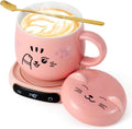 Electric LED Display Smart Coffee Mug Warmer & Cute Cat Mug Set