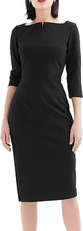 Women's Square Neck Sheath Midi Dress for Work - Marycrafts