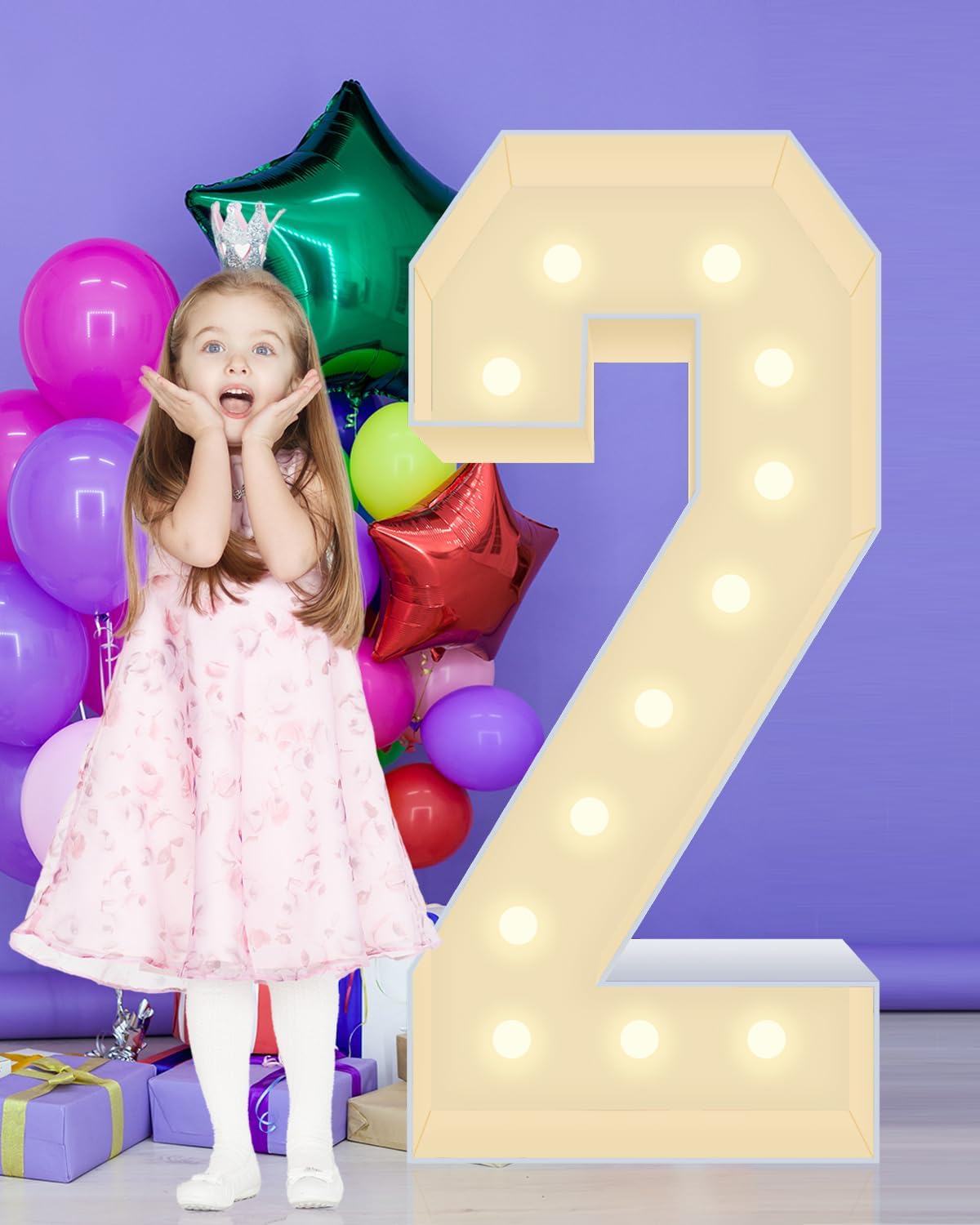 4ft Light Up Marquee Numbers 2 Sign for Any Celebration