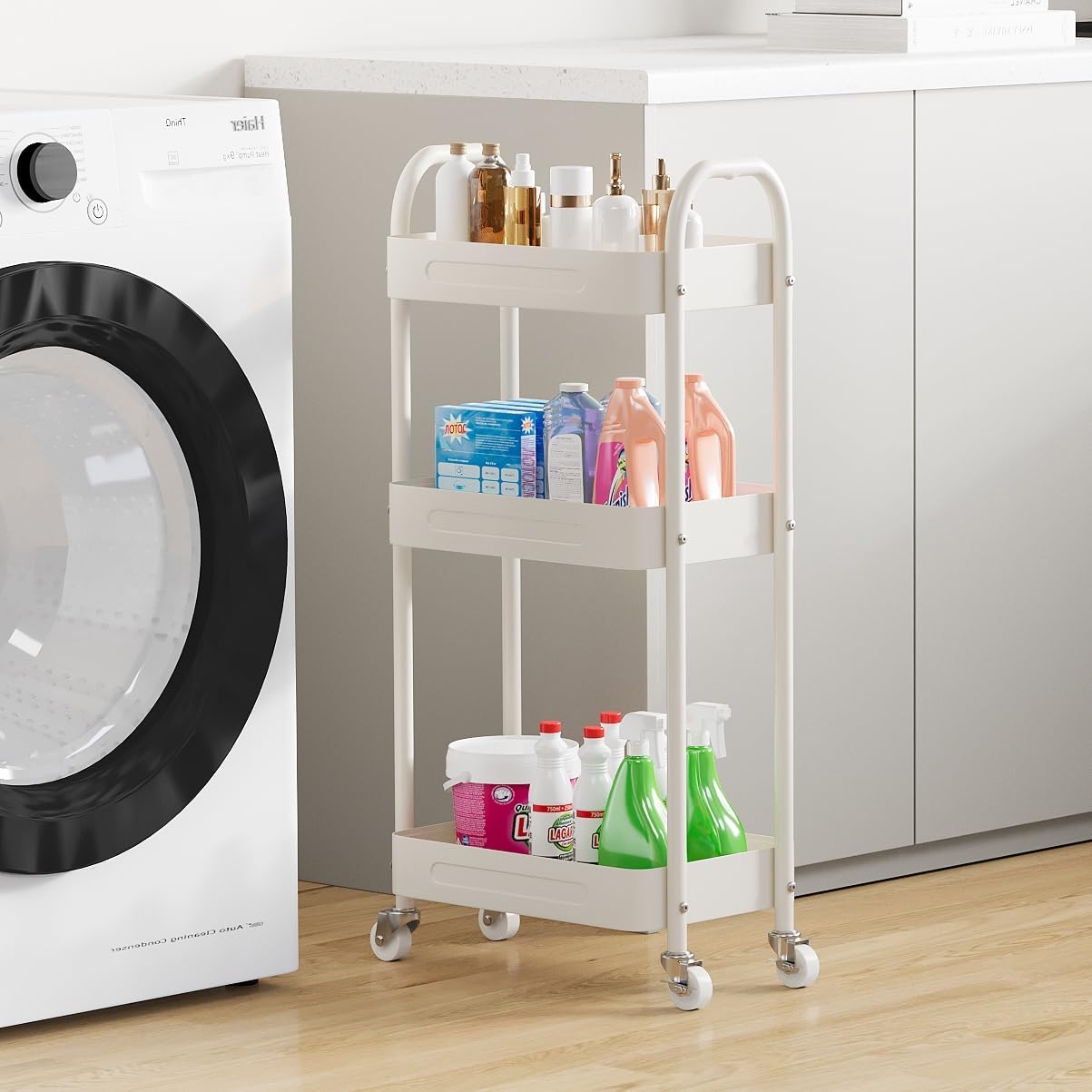 3 Tier Narrow Rolling Storage Cart for Laundry Room Organizer