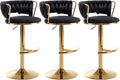 Velvet Bar Stools Set of 3 Counter Height - Gold Swivel, Low Back