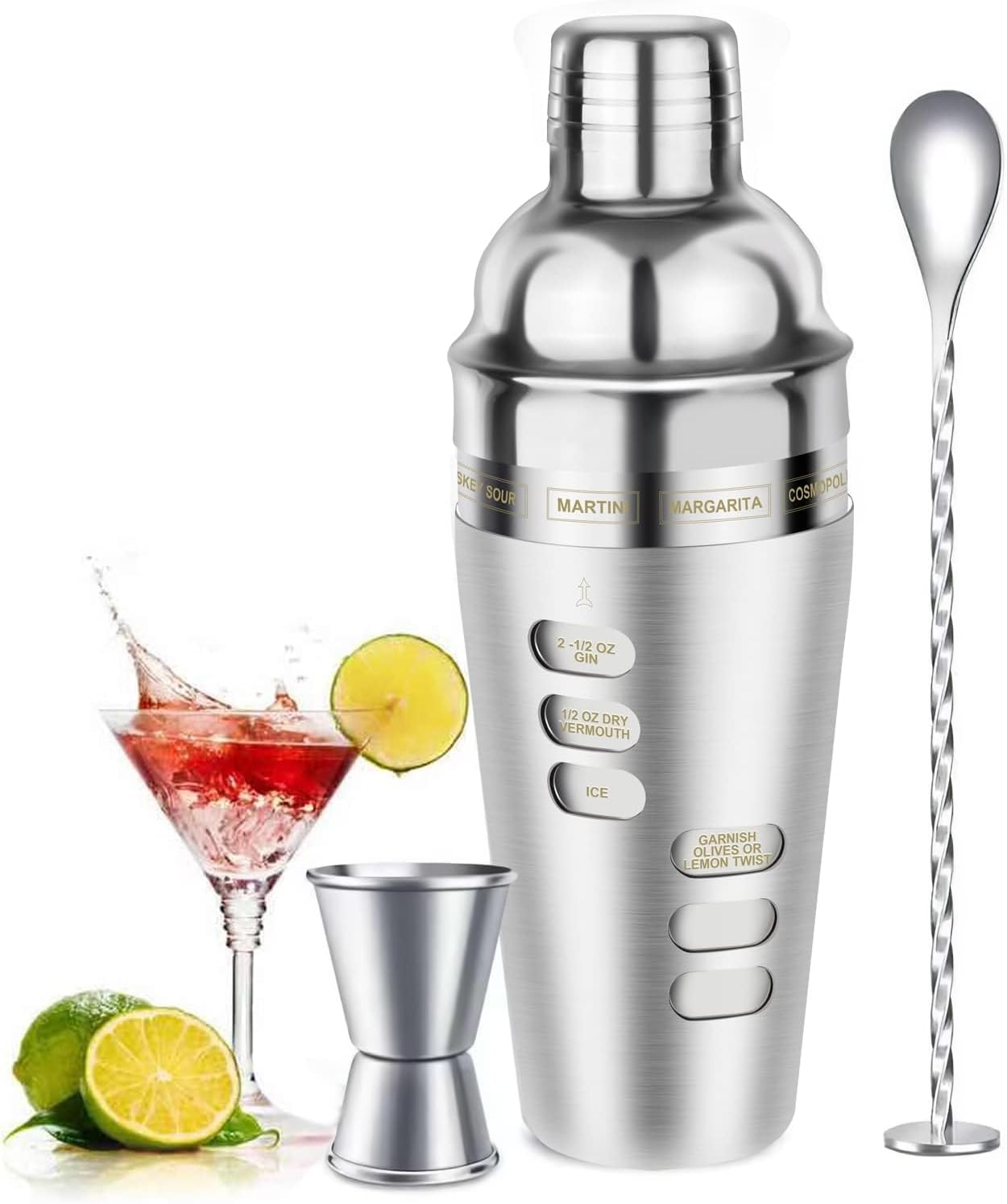 Stainless Steel Cocktail Shaker Set with Recipe Booklet - Cocosun