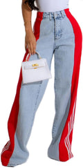 Angsuttc Womens Patchwork High Waisted Stretch Jeans - Trendy Wide Leg