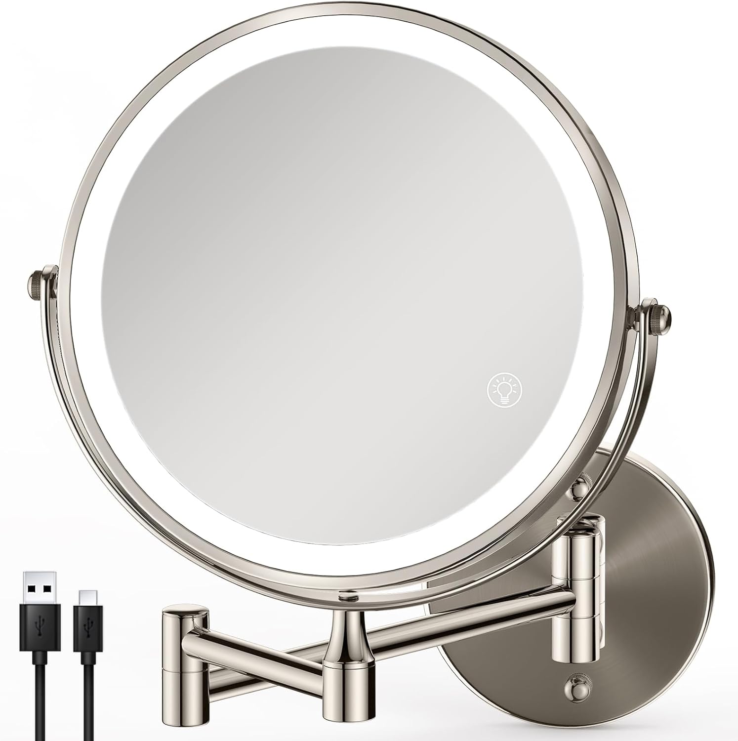 Rechargeable Wall Mounted Makeup Mirror with Lights and 360 Rotation