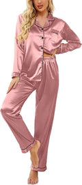 Women's Satin Silk Button Down Pajama Set - Classic Long Style