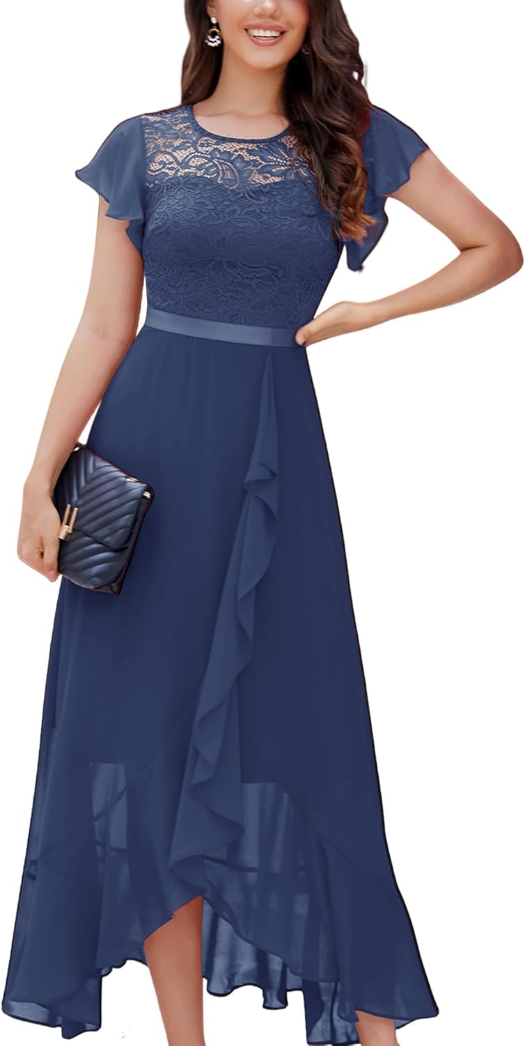 BeryLove Elegant Lace Long Prom Dress for Wedding Guests