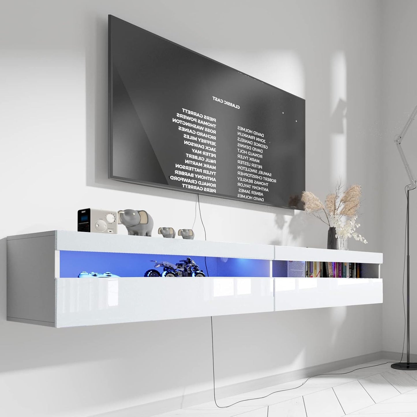 Modern 71 Floating TV Stand with LED Lights & Storage