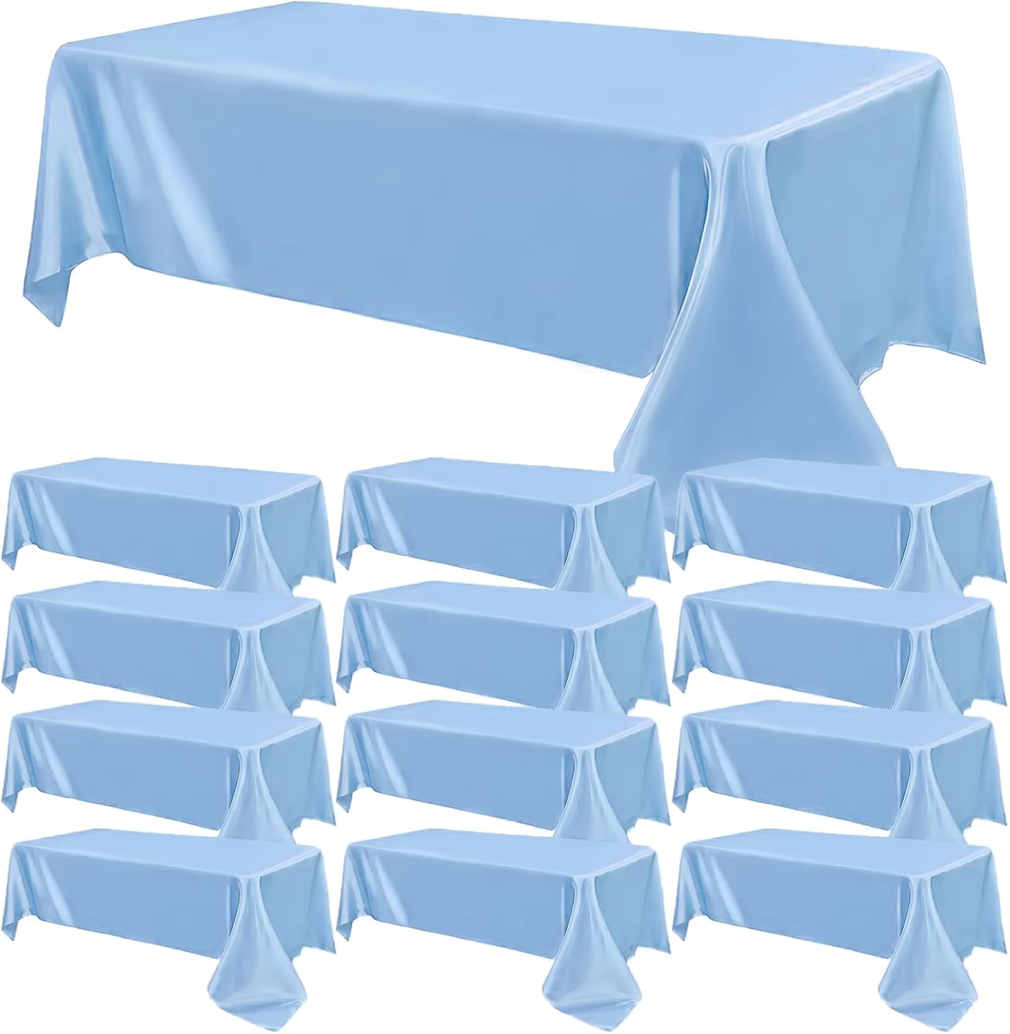 12 Pack Baby Blue Satin Tablecloth for Weddings and Events