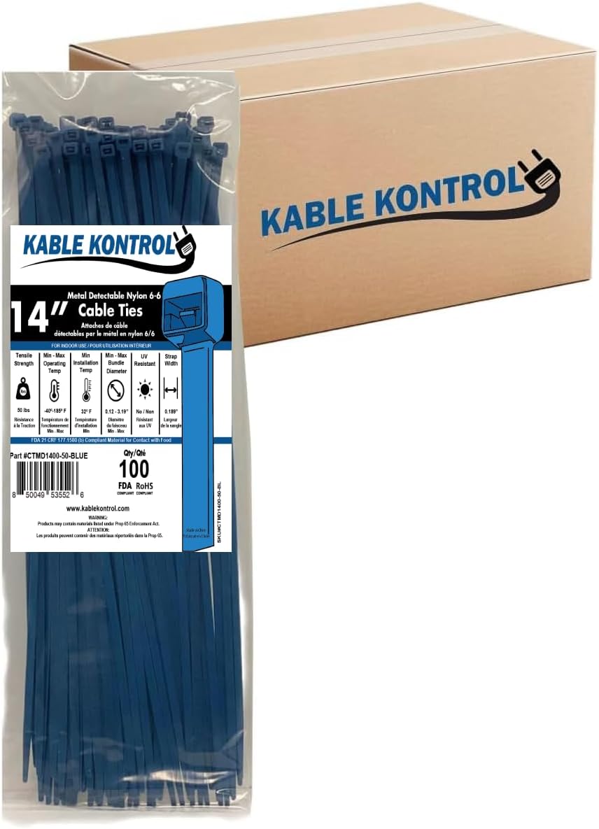 Kable Kontrol Metal Detectable Blue Zip Ties for Safety Use