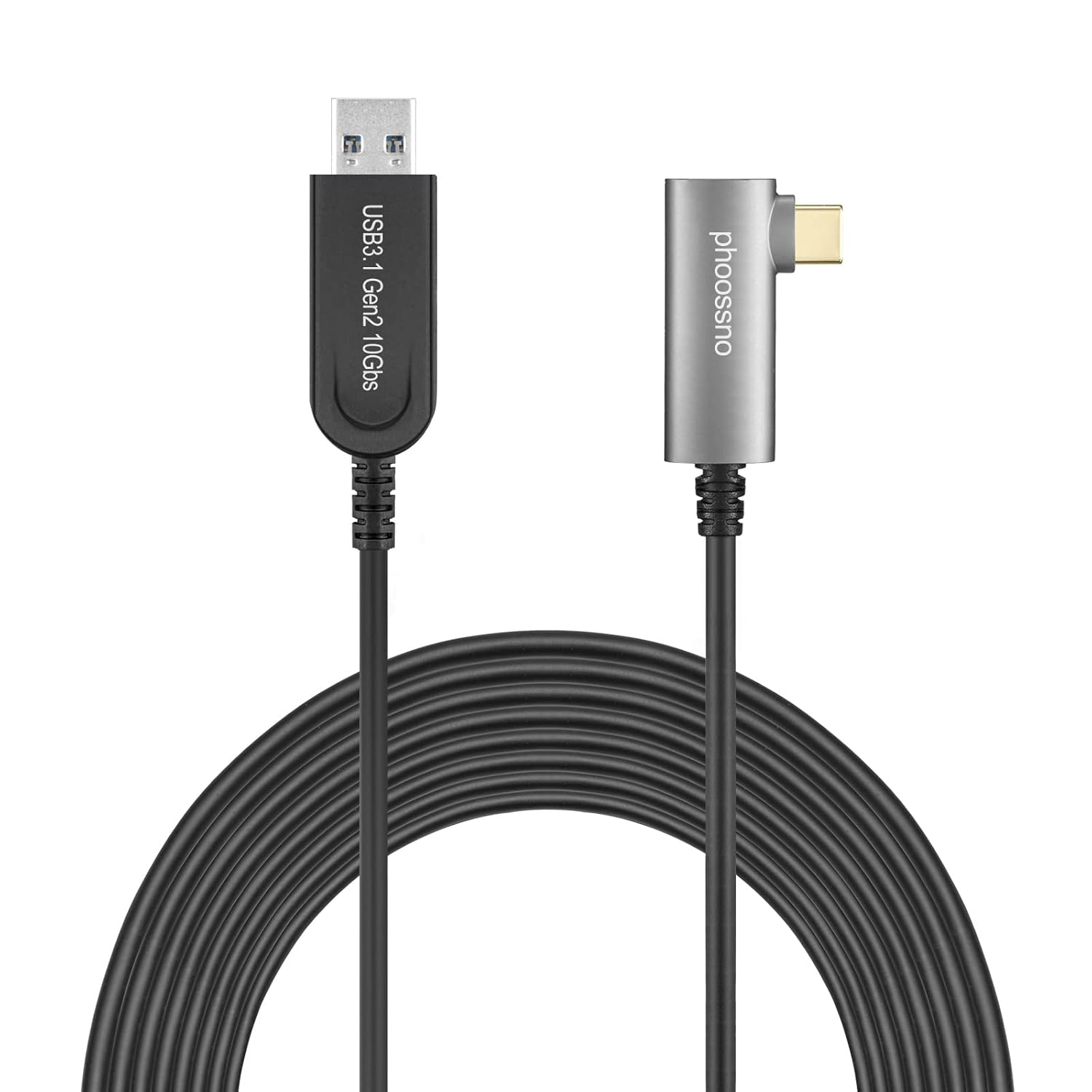 USB A to C Extension Fiber Optical Cable 10Gbps 33FT Right Angled