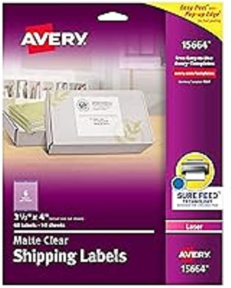 Avery Sure Feed Clear Shipping Labels - 60 Count