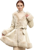 Faux Fur Leather Women's Mid-Length Coat - Warm, Flattering Fit